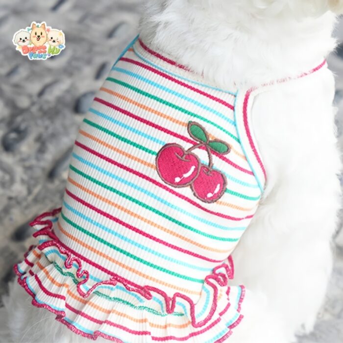 JA2418 136-144 (3) Striped Lace Trim Sling with Cherry Embroidery