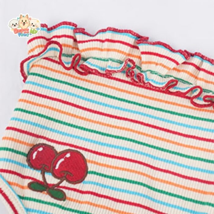 JA2418 136-144 (5) Striped Lace Trim Sling with Cherry Embroidery