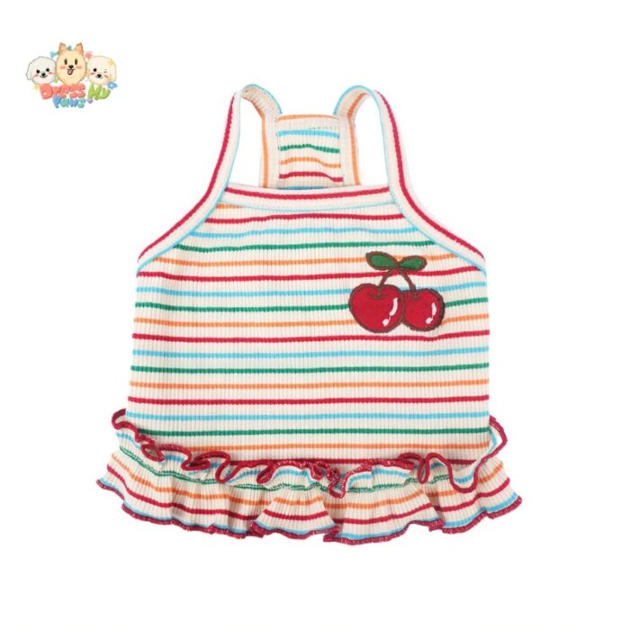 JA2418 136-144 (8) Striped Lace Trim Sling with Cherry Embroidery