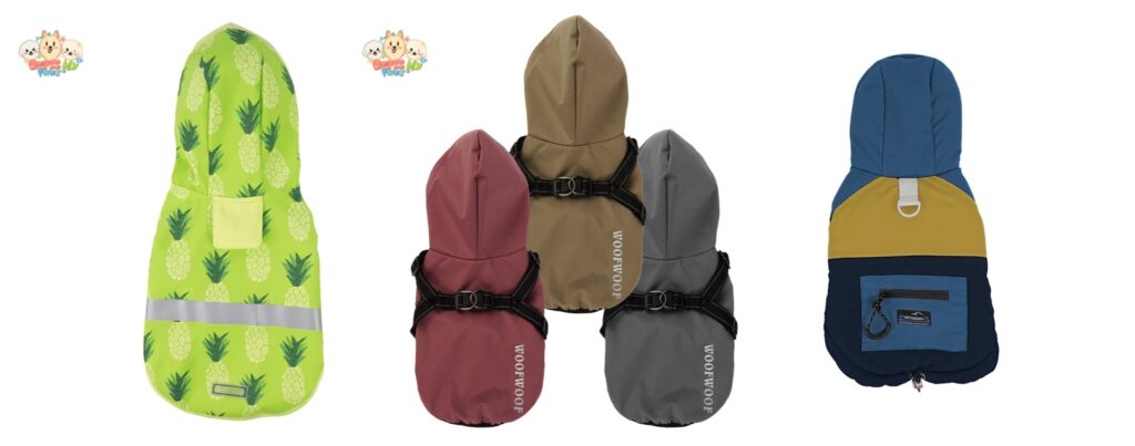 A side-by-side image of different color dog hoodie