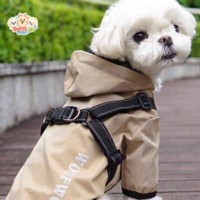 Waterproof dog raincoat with harness