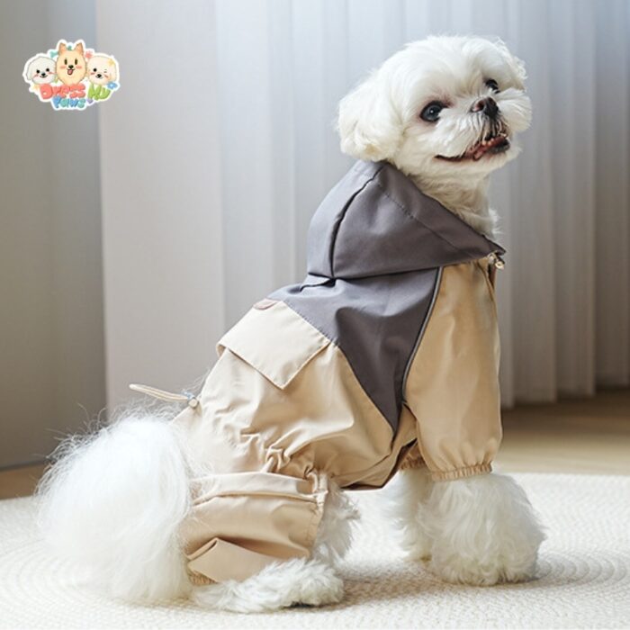 MA2513 37-46 (6) Color Block Four-Leg Dog Raincoat – Waterproof & Windproof Jumpsuit