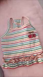 Striped Lace Trim Sling with Cherry Embroidery