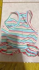 Striped Lace Trim Sling with Cherry Embroidery