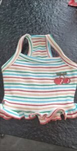 Striped Lace Trim Sling with Cherry Embroidery