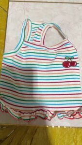 Striped Lace Trim Sling with Cherry Embroidery